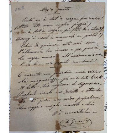 Foglietto contenente la Poesia "Miez 'o puorto.