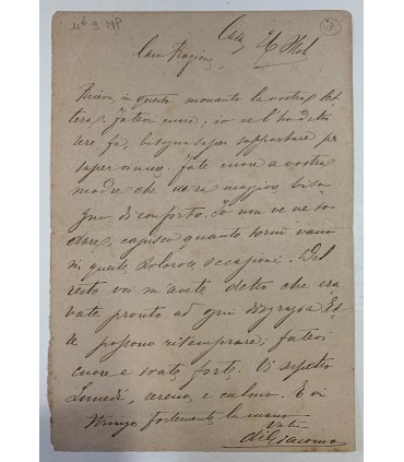 Foglietto lettera a Ragione con autografo di Salvatore Di Giacomo.