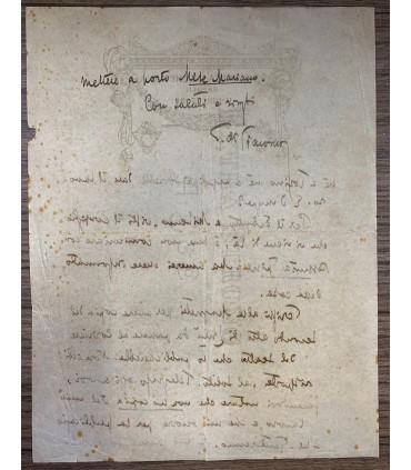 Lettera su carta intestata R. Biblioteca Lucchesiana Napoli - Il Direttore Salvatore Di Giacomo. Autografo