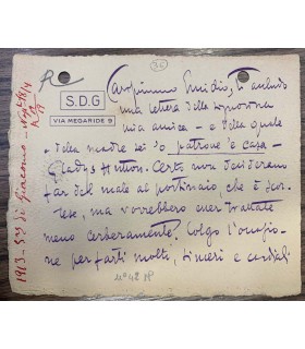 Lettera su cartoncino Salvatore Di Giacomo. 1913