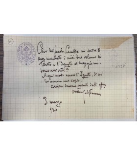 Biglietto a Floriano Del Secolo, autografo di Salvatore Di Giacomo.