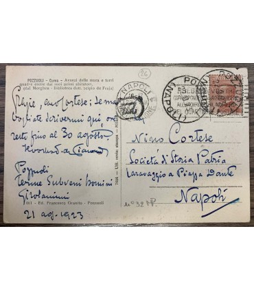 Cartolina Autografo a Nino Cortese di Salvatore Di Giacomo.
