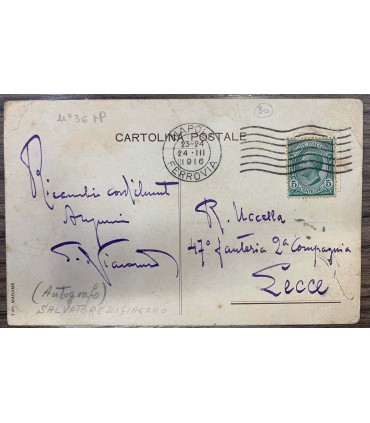 Cartolina Autografo a R. Uccello di Salvatore Di Giacomo.