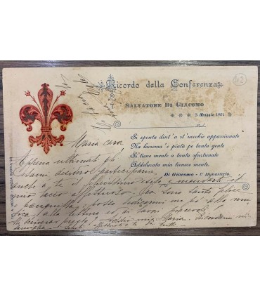 Cartolina Ricordo della Conferenza di Salvatore Di Giacomo. 3 maggio 1901.