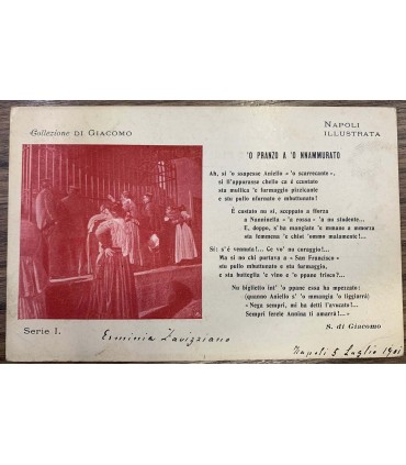 Cartolina Napoli illustrata - Collezione Di Giacomo. 'O pranzo a 'O nnammurato.