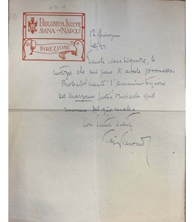 Lettera autografo di Salvatore Di Giacomo. 1922