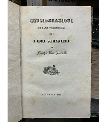 Considerazioni sul dazio d'introduzione dei libri stranieri