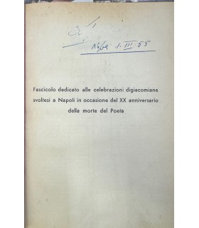Fascicolo dedicato alle celebrazioni digiacomiane svoltesi a Napoli in occasione del XX anniversario della morte del Poeta.