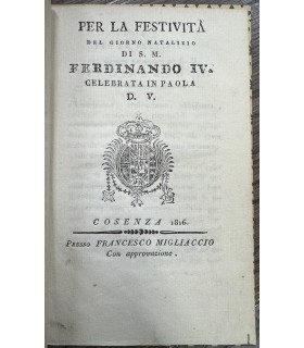 Per la festività del giorno natalizio di S.M. Ferdinando IV. Celebrata in Paola D.V.