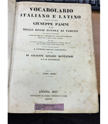 Vocabolario italiano e latino. Tomo Primo