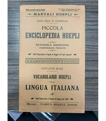 Pagine di saggio della piccola enciclopedia Hoepli. Pagine di saggio del Vocabolario Hoepli della lingua italiana