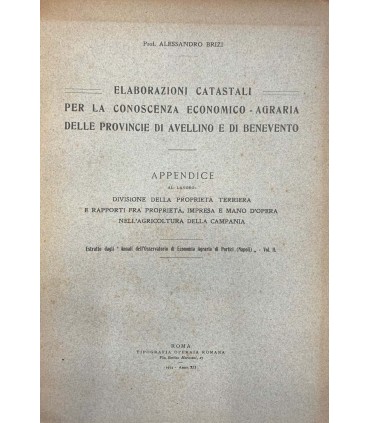 Elaborazioni catastali per la conoscenza economico - agraria delle provincie di Avellino e di Benevento