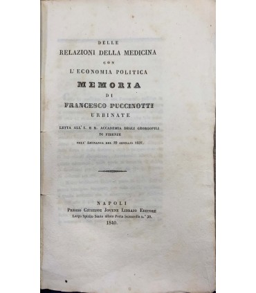 Delle relazioni della medicina con l'economia politica. Memoria